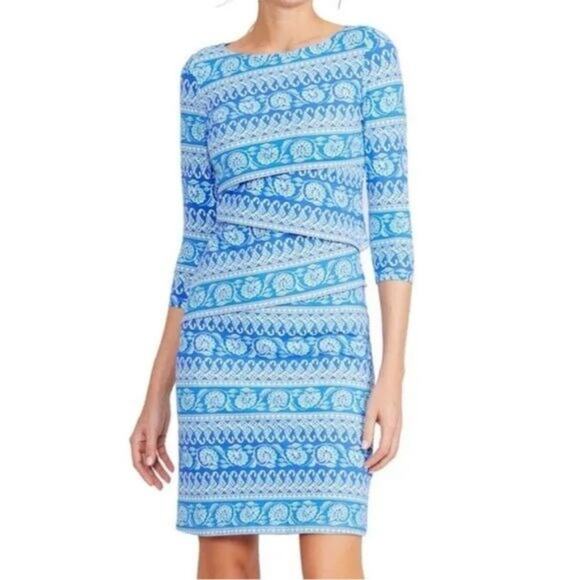 J. McLaughlin Nicola Dress Blue Green Women's Size Medium Excellent very gently - Picture 1 of 8